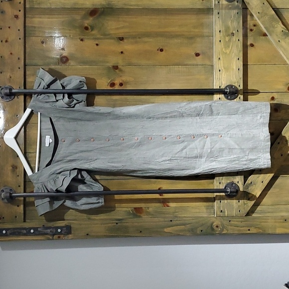 80s 90s VTG VINTAGE LONG DRESS W PUFF RUFFLE SLEEVES BUTTON DOWN STATEMENT RETRO - Picture 1 of 11